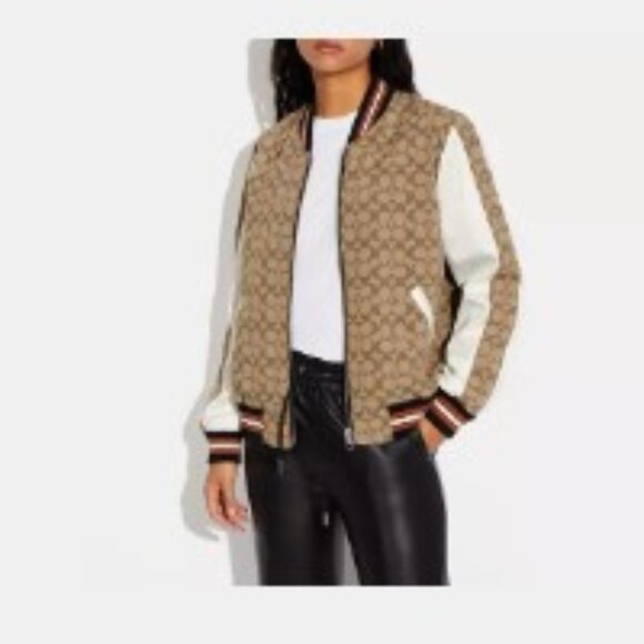 COACH Women's Large, Signature Souvenir Jacket, Khaki - Picture 3 of 3